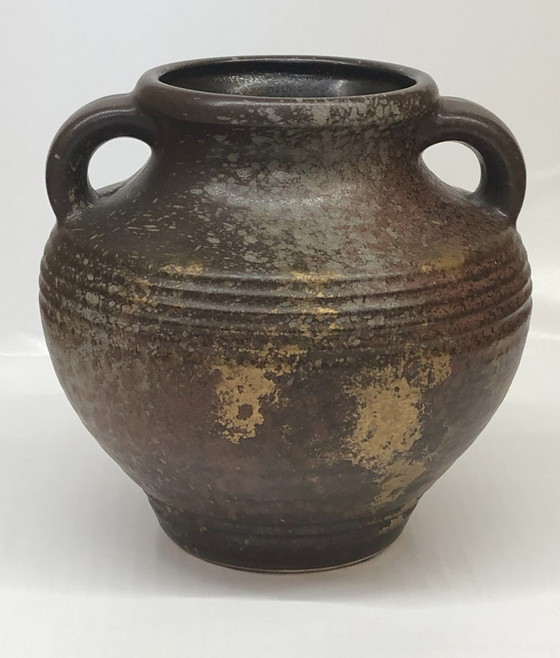 Image 1 of Vintage Glazed Ceramic Vase West Germany Golden Reflections