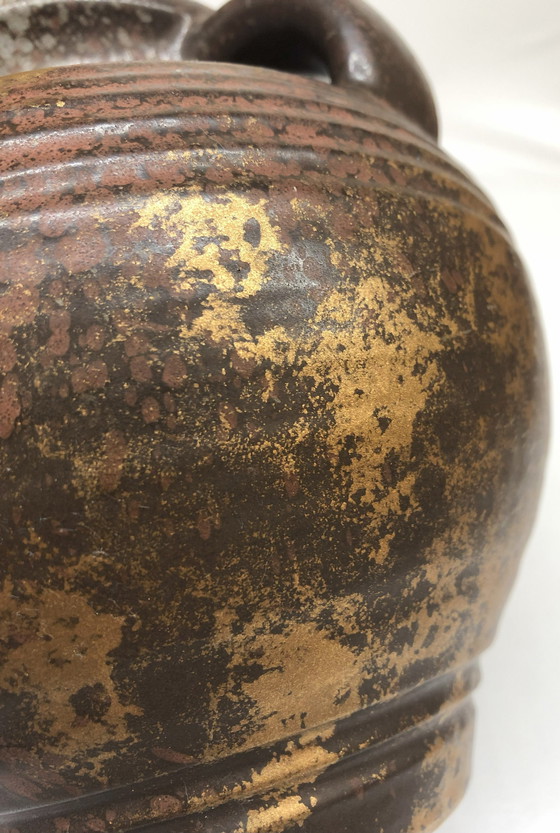Image 1 of Vintage Glazed Ceramic Vase West Germany Golden Reflections