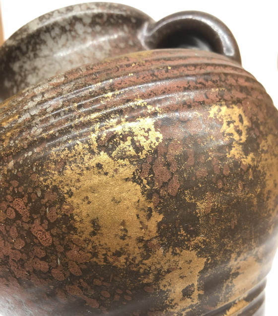 Image 1 of Vintage Glazed Ceramic Vase West Germany Golden Reflections