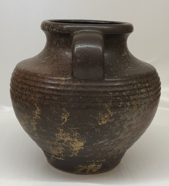 Image 1 of Vintage Glazed Ceramic Vase West Germany Golden Reflections
