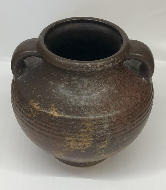 Image 1 of Vintage Glazed Ceramic Vase West Germany Golden Reflections