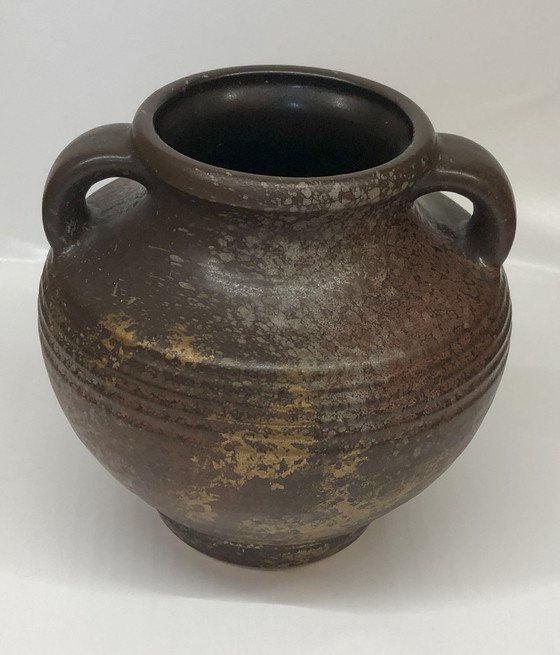 Image 1 of Vintage Glazed Ceramic Vase West Germany Golden Reflections