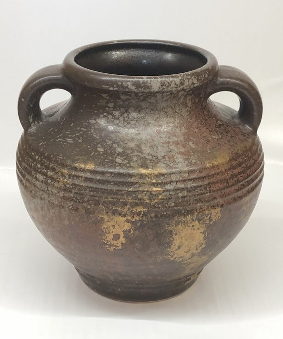 Image 1 of Vintage Glazed Ceramic Vase West Germany Golden Reflections