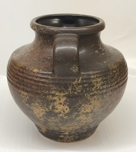 Image 1 of Vintage Glazed Ceramic Vase West Germany Golden Reflections