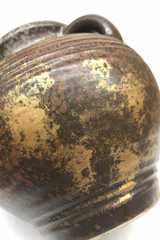 Image 1 of Vintage Glazed Ceramic Vase West Germany Golden Reflections