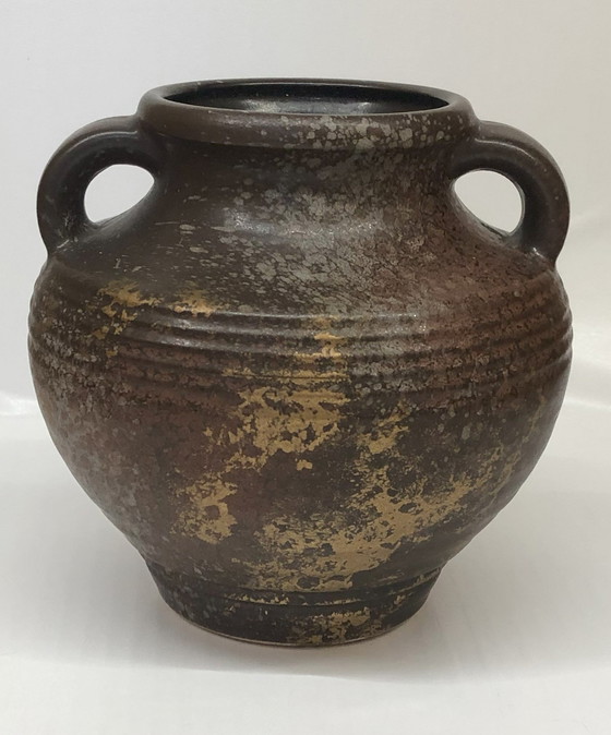 Image 1 of Vintage Glazed Ceramic Vase West Germany Golden Reflections