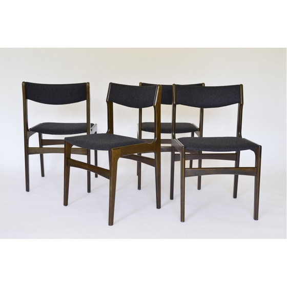 Image 1 of Set of 4 felt & walnut vintage dining chairs by Erik Buch for O.D. Møbler, Denmark 1960s
