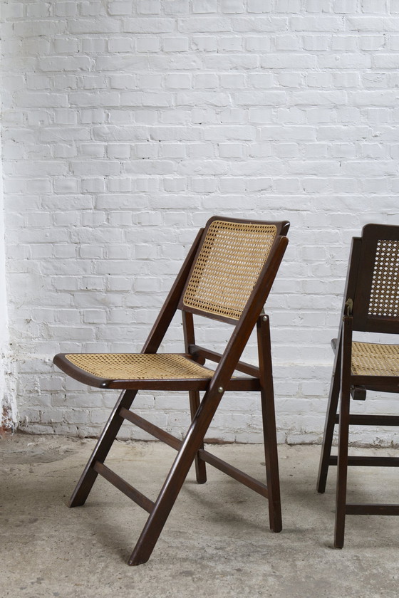 Image 1 of Set Of 4 Mid-Century Folding Chairs With Viennese Weave, Italy, 1970S