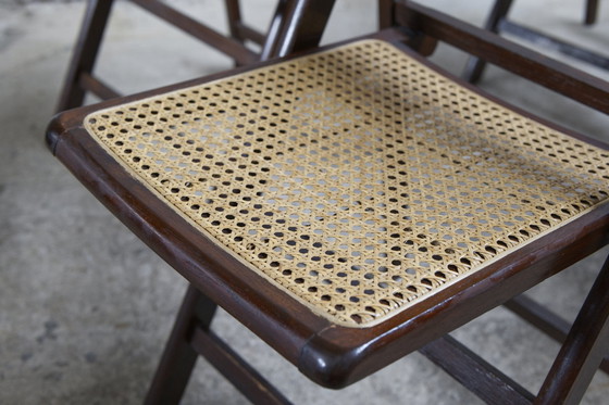 Image 1 of Set Of 4 Mid-Century Folding Chairs With Viennese Weave, Italy, 1970S