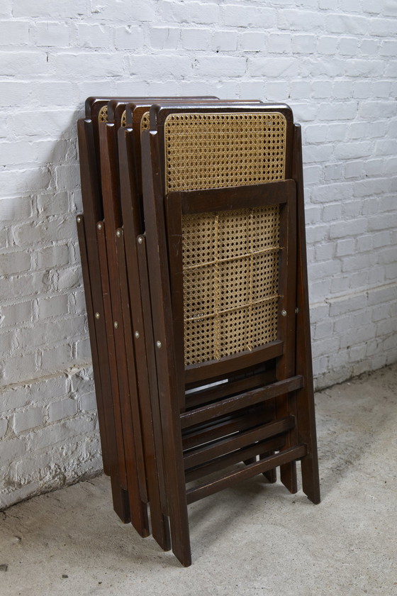 Image 1 of Set Of 4 Mid-Century Folding Chairs With Viennese Weave, Italy, 1970S