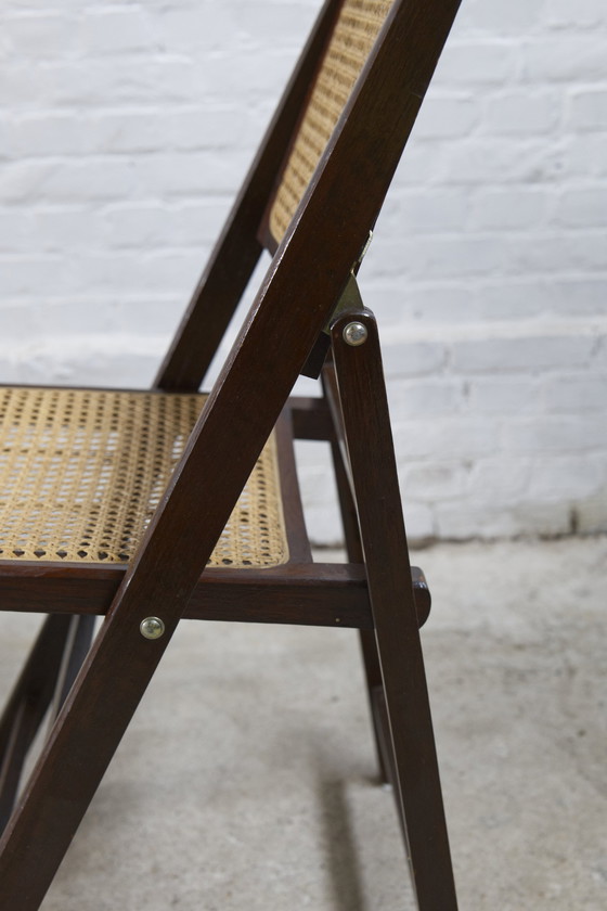 Image 1 of Set Of 4 Mid-Century Folding Chairs With Viennese Weave, Italy, 1970S