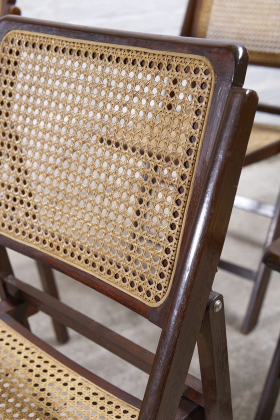 Image 1 of Set Of 4 Mid-Century Folding Chairs With Viennese Weave, Italy, 1970S