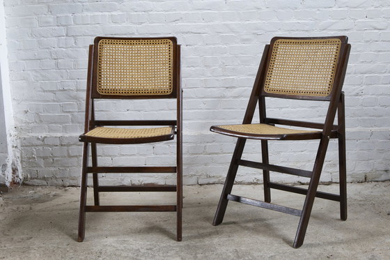 Image 1 of Set Of 4 Mid-Century Folding Chairs With Viennese Weave, Italy, 1970S