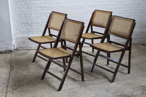 Set Of 4 Mid-Century Folding Chairs With Viennese Weave, Italy, 1970S