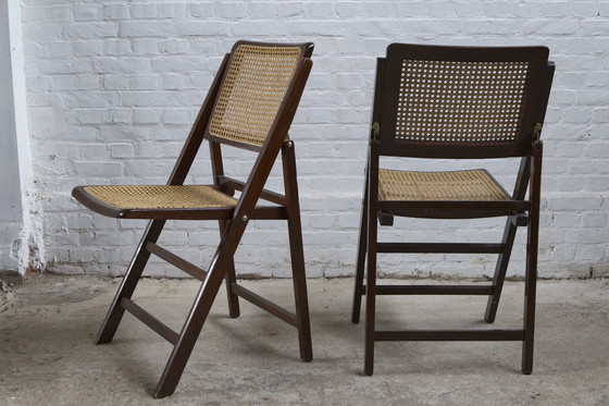 Image 1 of Set Of 4 Mid-Century Folding Chairs With Viennese Weave, Italy, 1970S