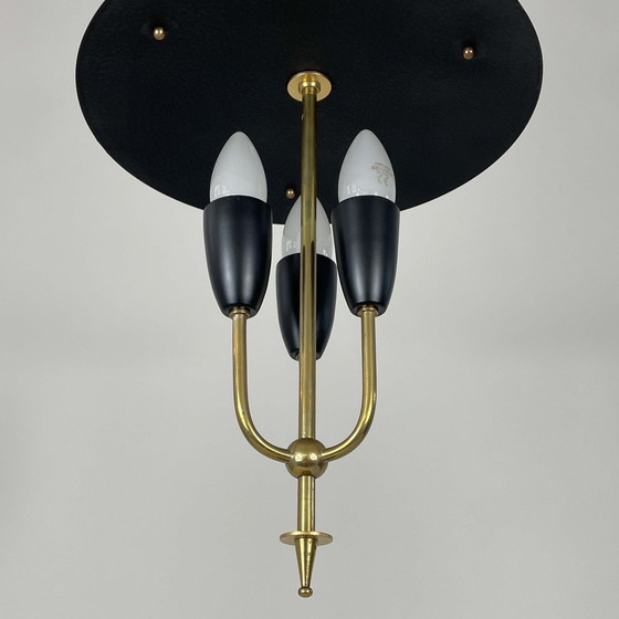 Image 1 of Midcentury Black Metal & Brass Pendant Lantern, 1950S