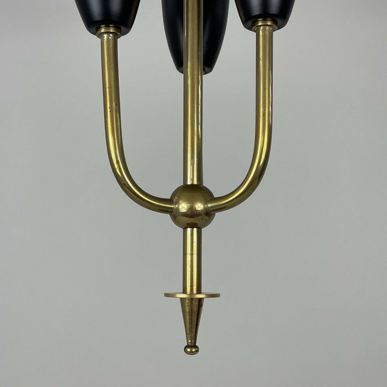 Image 1 of Midcentury Black Metal & Brass Pendant Lantern, 1950S