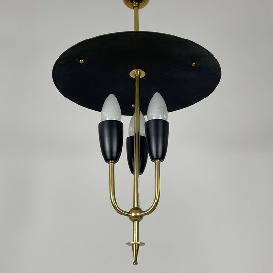 Image 1 of Midcentury Black Metal & Brass Pendant Lantern, 1950S