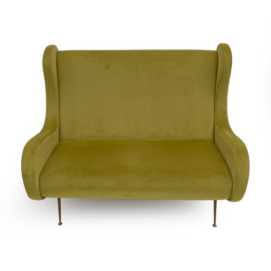 Image 1 of Marco Zanuso Attributed Mid-Century Modern Velvet Sofa Senior, Italy, 1950S