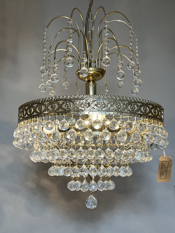 Image 1 of Swarovski Design Chandelier Crystal Balls Leaf Gold