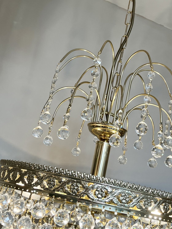 Image 1 of Swarovski Design Chandelier Crystal Balls Leaf Gold