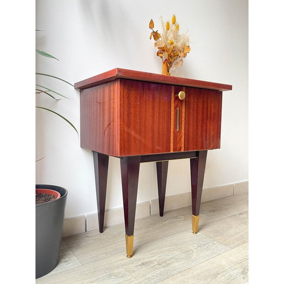 Image 1 of Vintage bedside table in wood and brass, 1950