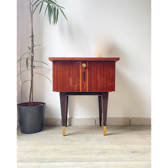 Image 1 of Vintage bedside table in wood and brass, 1950