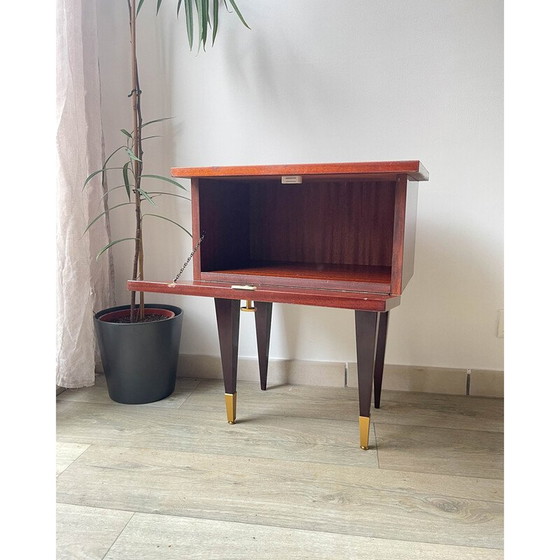 Image 1 of Vintage bedside table in wood and brass, 1950