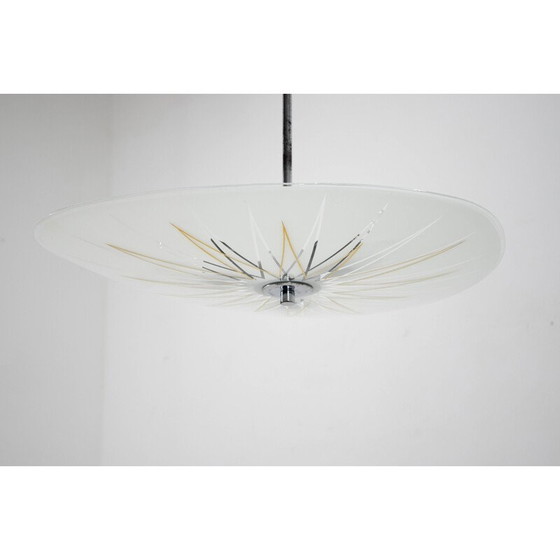 Image 1 of Lampada a sospensione vintage in vetro e acciaio cromato per Instala Decin, 1960