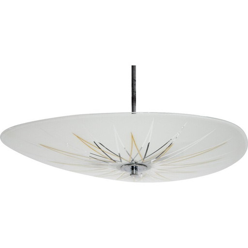 Vintage pendant lamp in glass and chrome steel for Instala Decin, 1960