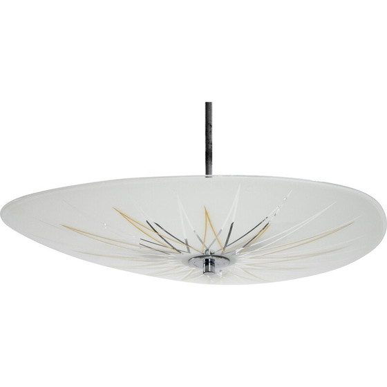 Image 1 of Lampada a sospensione vintage in vetro e acciaio cromato per Instala Decin, 1960