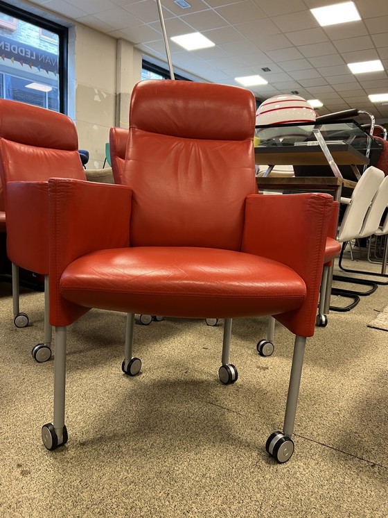 Image 1 of 4 Leolux Quogga chairs in red leather