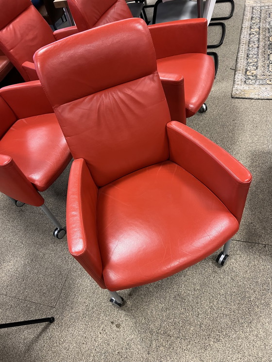 Image 1 of 4 Leolux Quogga chairs in red leather