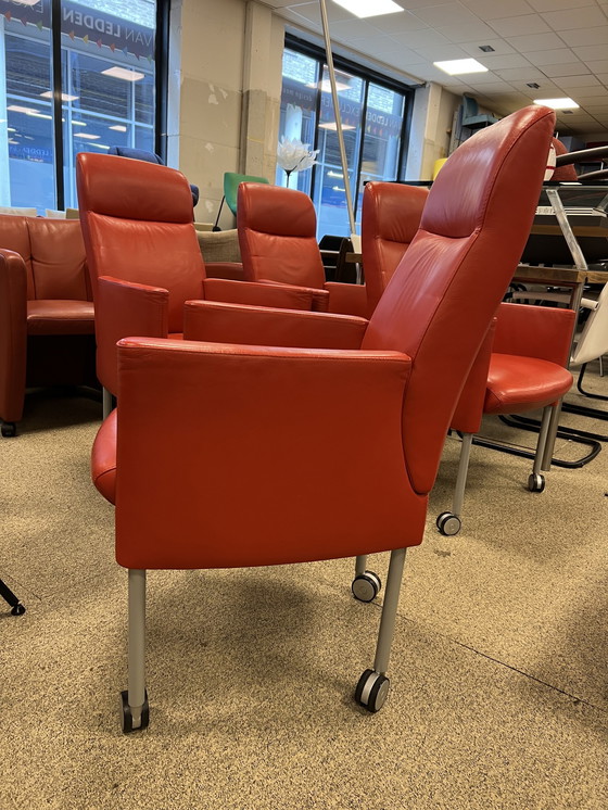 Image 1 of 4 Leolux Quogga chairs in red leather