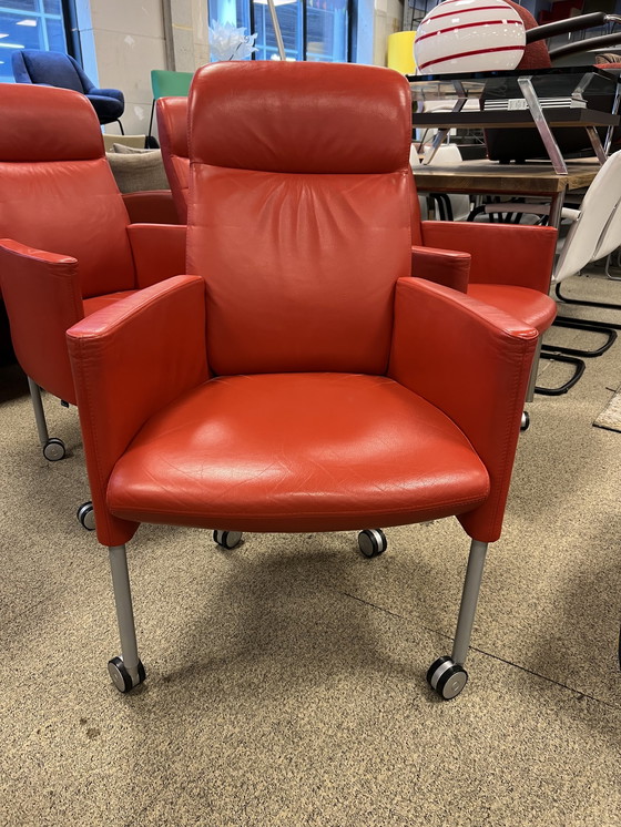 Image 1 of 4 Leolux Quogga chairs in red leather