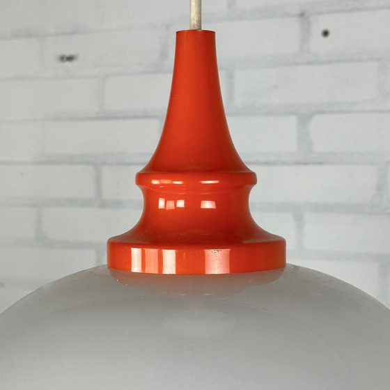 Image 1 of Space age hanging lamp with milk glass sphere