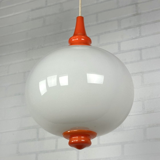 Image 1 of Space age hanging lamp with milk glass sphere