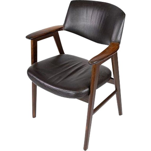 Vintage Armchair in rosewood and black leather, Danish 1976s