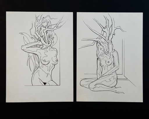 Set Of 2 Surrealistic Artworks. 1981. Eugene Eechaut (1928-2019)