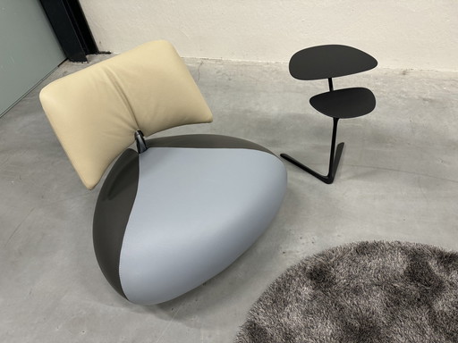 Leolux Fauteuil Pallone Cuir Bleu Gris