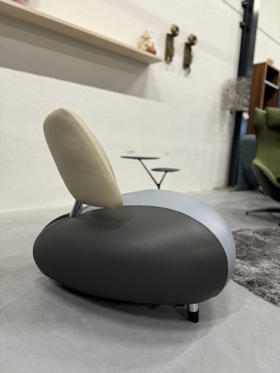 Image 1 of Leolux Fauteuil Pallone Cuir Bleu Gris