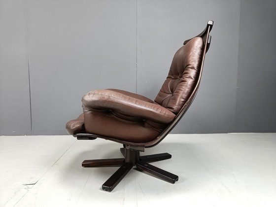 Image 1 of Vintage leather swivel chair atributed to Hans Brattrud , 1960s