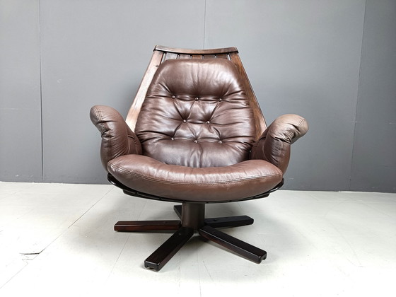Image 1 of Vintage leather swivel chair atributed to Hans Brattrud , 1960s