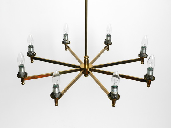 Image 1 of Beautiful large 1960s 8-arm brass chandelier with glass shades | by Kaiser Leuchten | Ø 76 cm | 29.9"