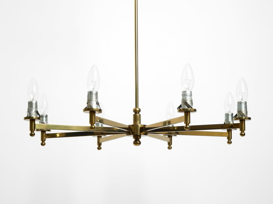 Image 1 of Beautiful large 1960s 8-arm brass chandelier with glass shades | by Kaiser Leuchten | Ø 76 cm | 29.9"