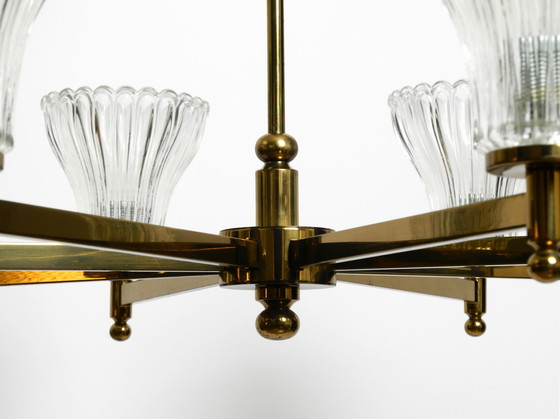 Image 1 of Beautiful large 1960s 8-arm brass chandelier with glass shades | by Kaiser Leuchten | Ø 76 cm | 29.9"