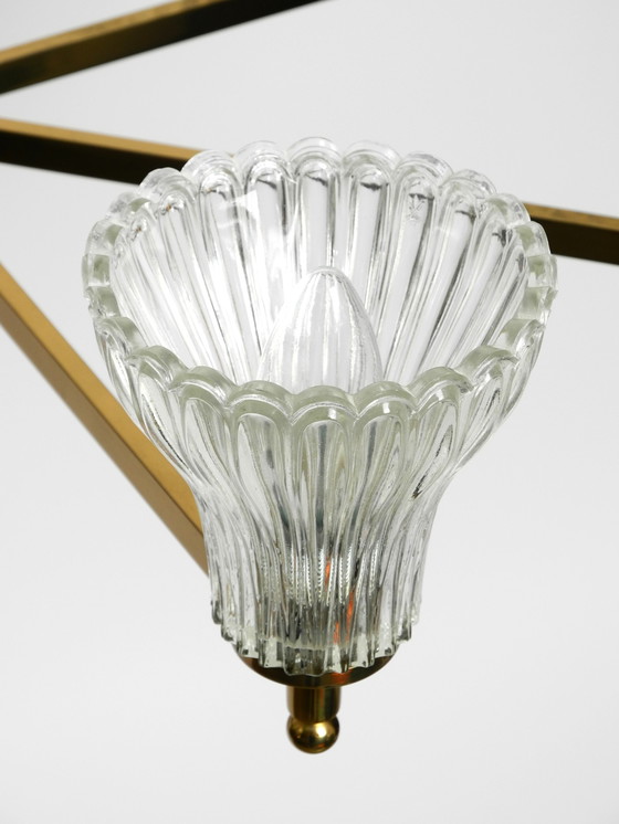 Image 1 of Beautiful large 1960s 8-arm brass chandelier with glass shades | by Kaiser Leuchten | Ø 76 cm | 29.9"