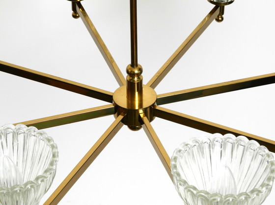 Image 1 of Beautiful large 1960s 8-arm brass chandelier with glass shades | by Kaiser Leuchten | Ø 76 cm | 29.9"