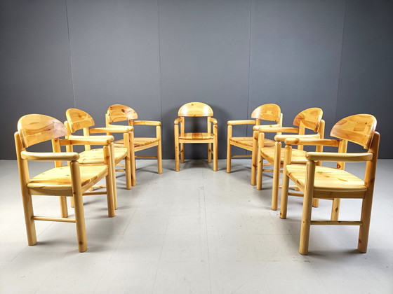 Image 1 of Rainer Daumiller Pine Wood Dining Chairs For Hirtshals Savvaerk Set Of 7, 1980S