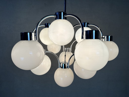 Vintage Design Chandelier - Opaline And Chrome